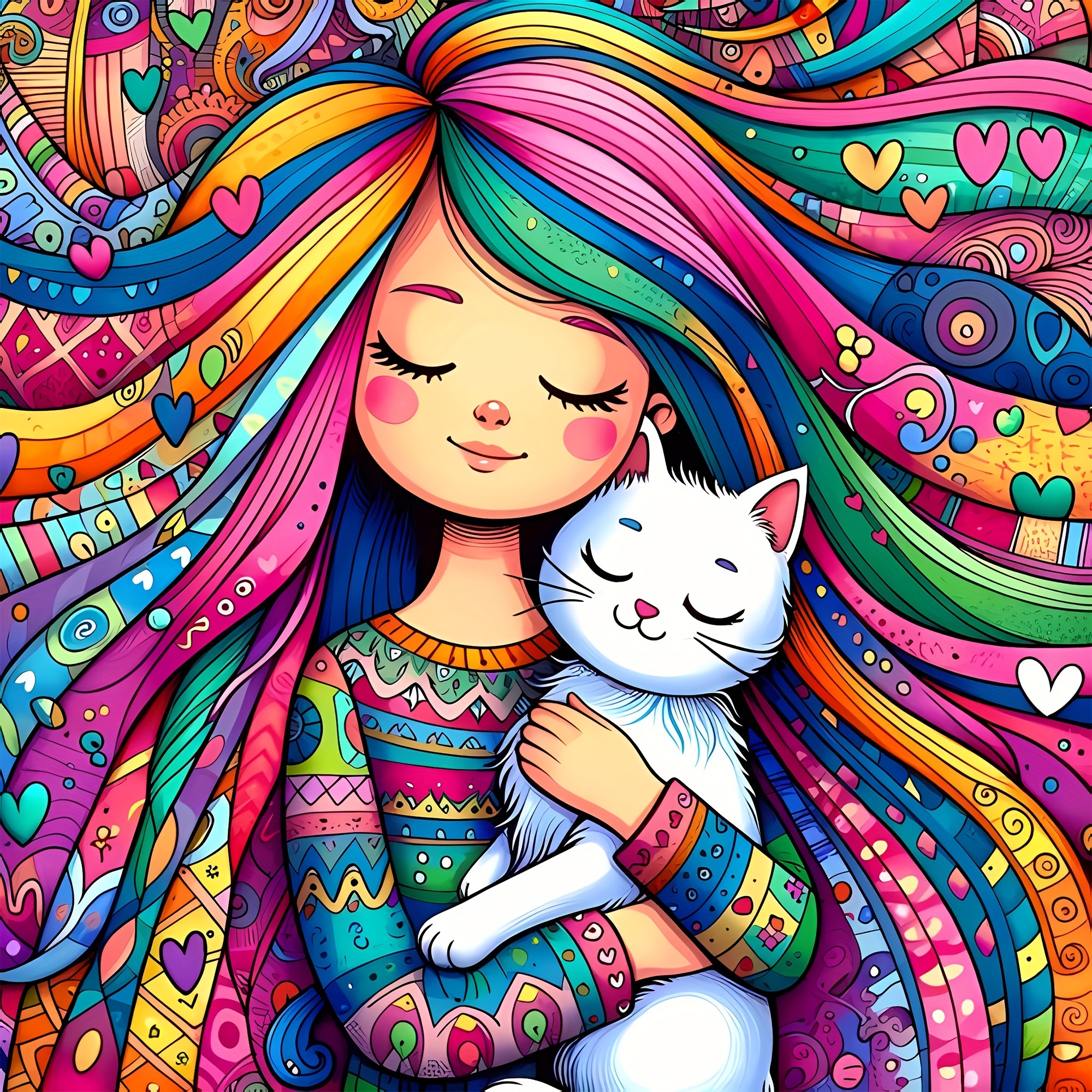 

Cartoon Girl With Cat Diamond Painting Kit 20x20cm - 5d Diy Round Acrylic Diamond Art Craft Set For Home Decor, Relaxation & Beginners