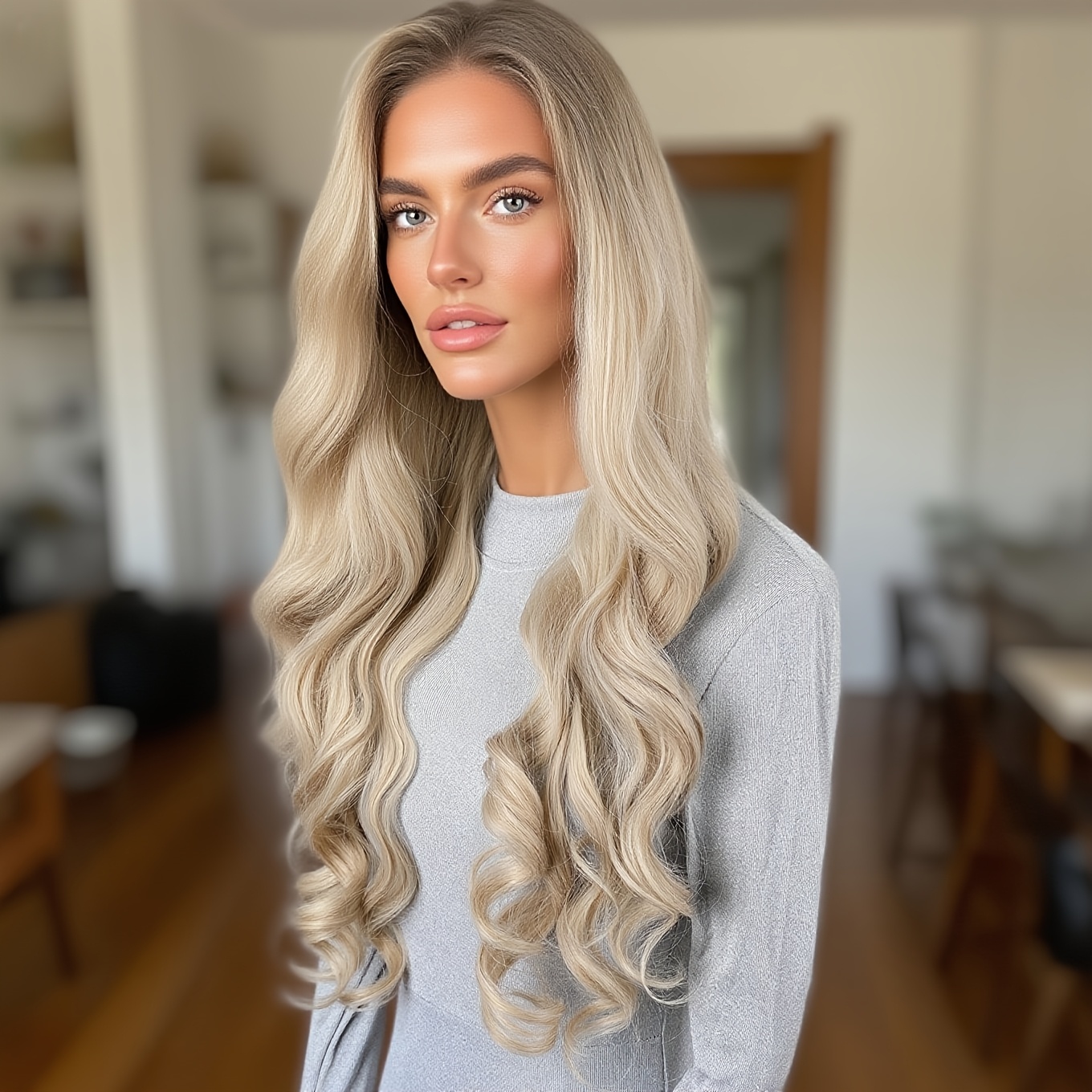 PEINADO para mujeres, largo y liso, de síntesis Ombre Ash Blonde de  agua, 13x4 pulgadas, pelo pre-* y resistente al de