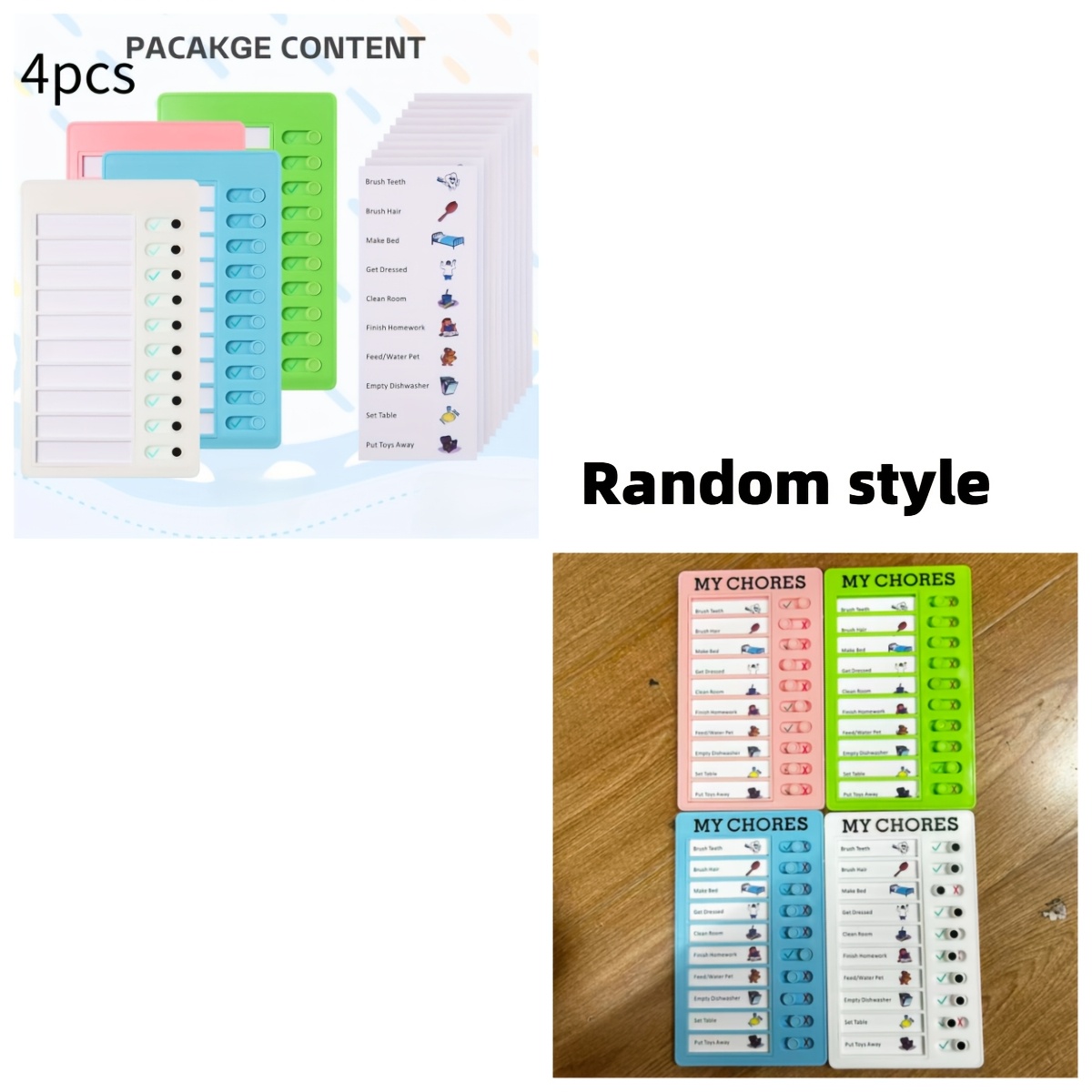 Image of 4pcs Chore Boards Blank Chore Chart Reusable Checklist Board With Detachable Cardstock To Do List For Home Routine Planning Random Style