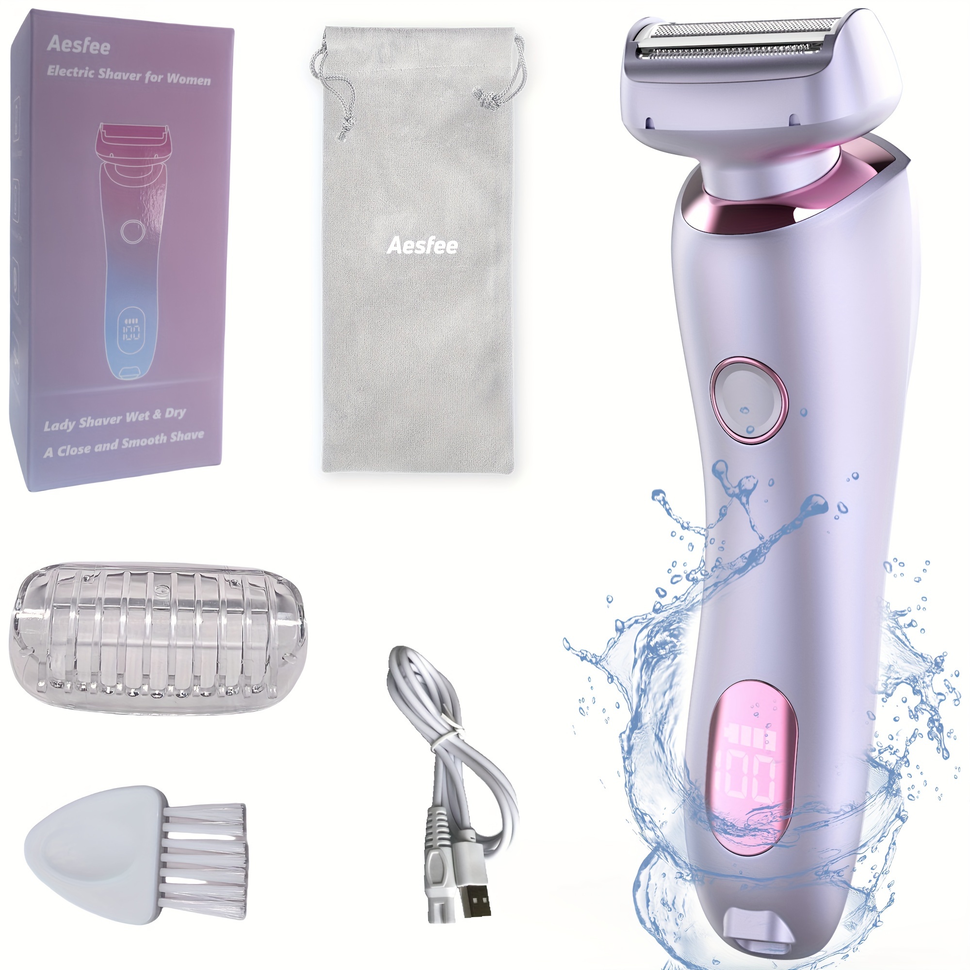 TEMU Aesfee Electric Shaver For Women Legs - Lady Razors Hair Removal Wet Or Dry For Underarm Arm Bikini Private Area Pubic Hair - Portable Body Hair Trimmer Remover Usb Rechargeable