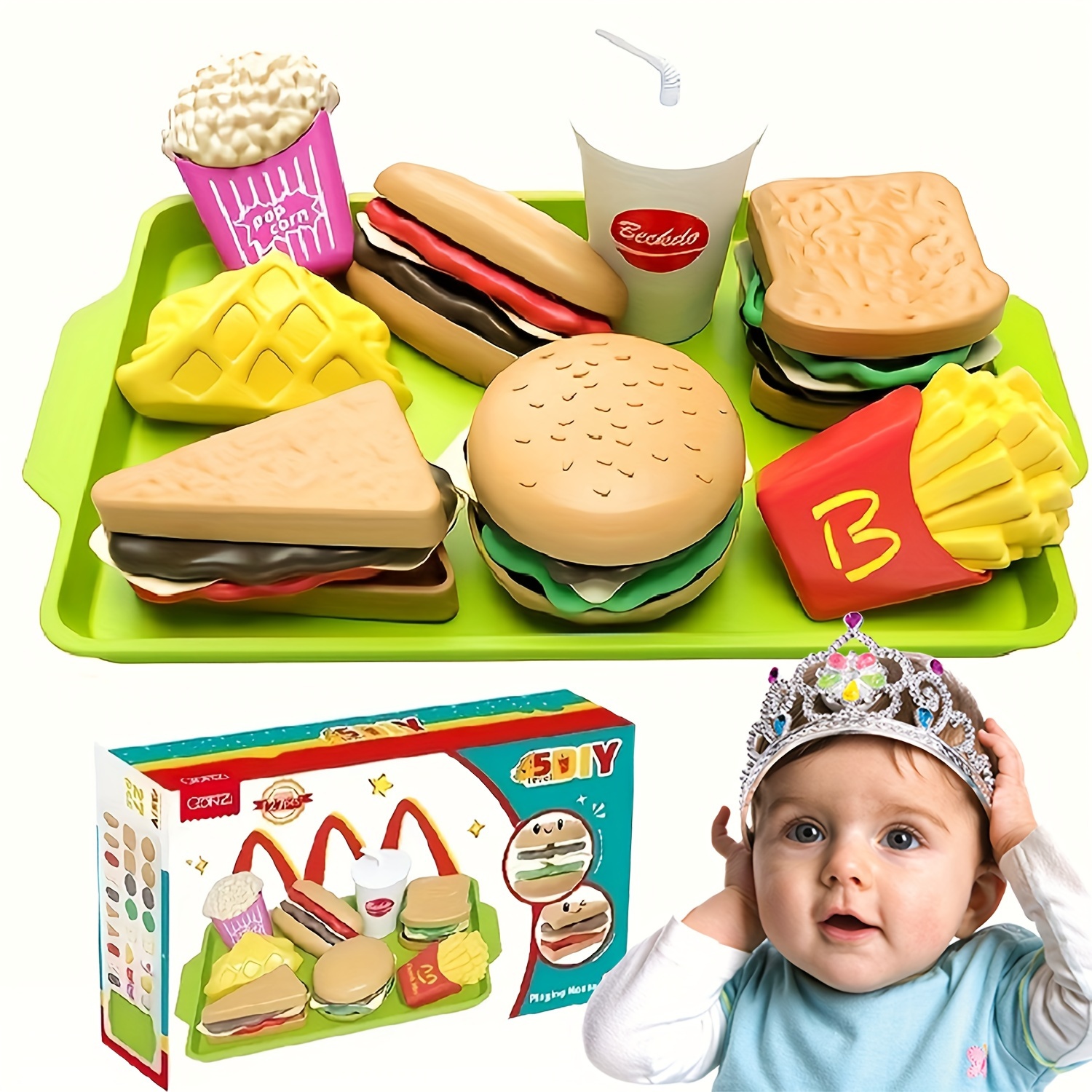 

Q365 Hamburger Toy House, French Fries Cola Hamburger Shop, Western Food Kitchen Set, Simulation Gourmet Model, Easter Gift, Birthday Gift