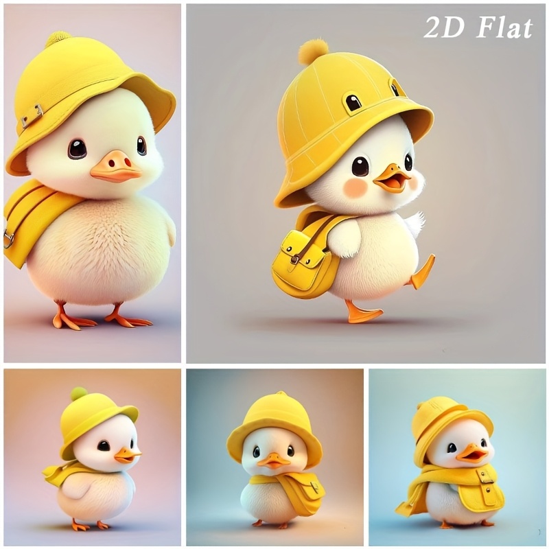 

5pcs Random 2d Flat Cartoon Little Yellow Duck Acrylic Car Center Console Decor Cute Car Ornaments Auto Interior Hanging Backpack Key Chain Accessories