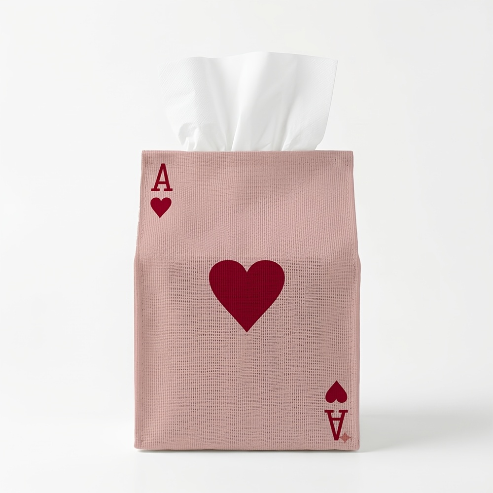 TEMU 1pc Classic Minimalist Retro Elegant Fabric Tissue Dispenser Ace Of Hearts Playing Card Washable And Neat Stitching, Universal Fit For Standard