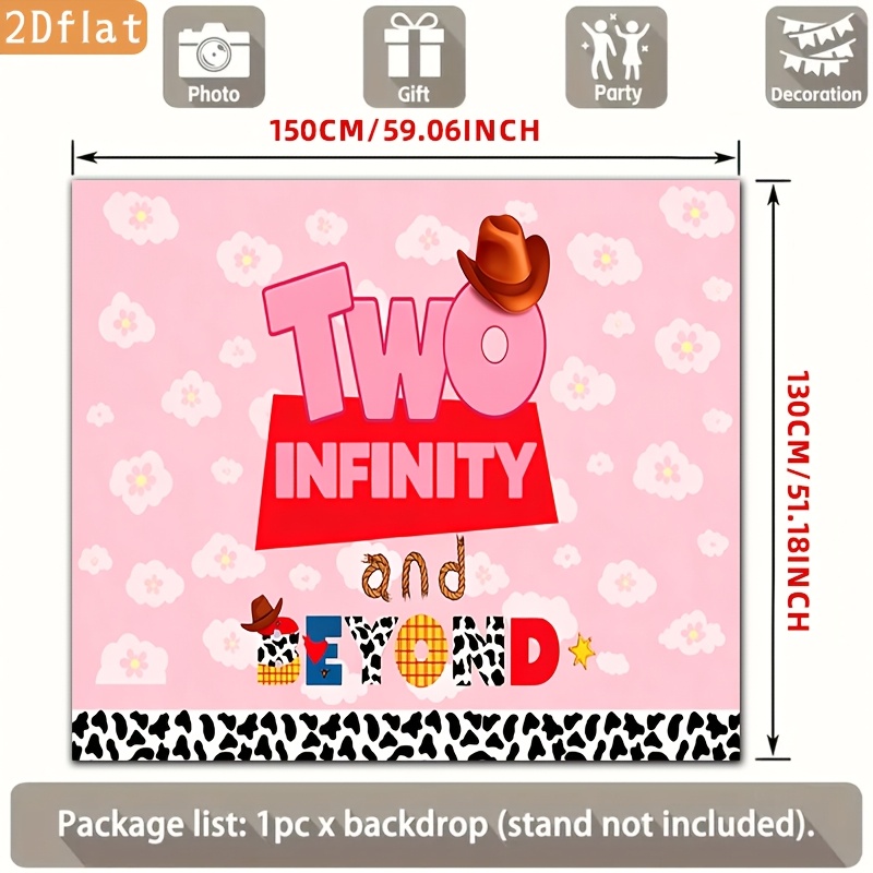 TEMU 2d Flat - 2d Flat - 2d Flat Banner 1pc Poster Party Banners Pink 2 Infinity Cowboy Birthday Art Polyester Backdrop Event Decoration Farm Garden