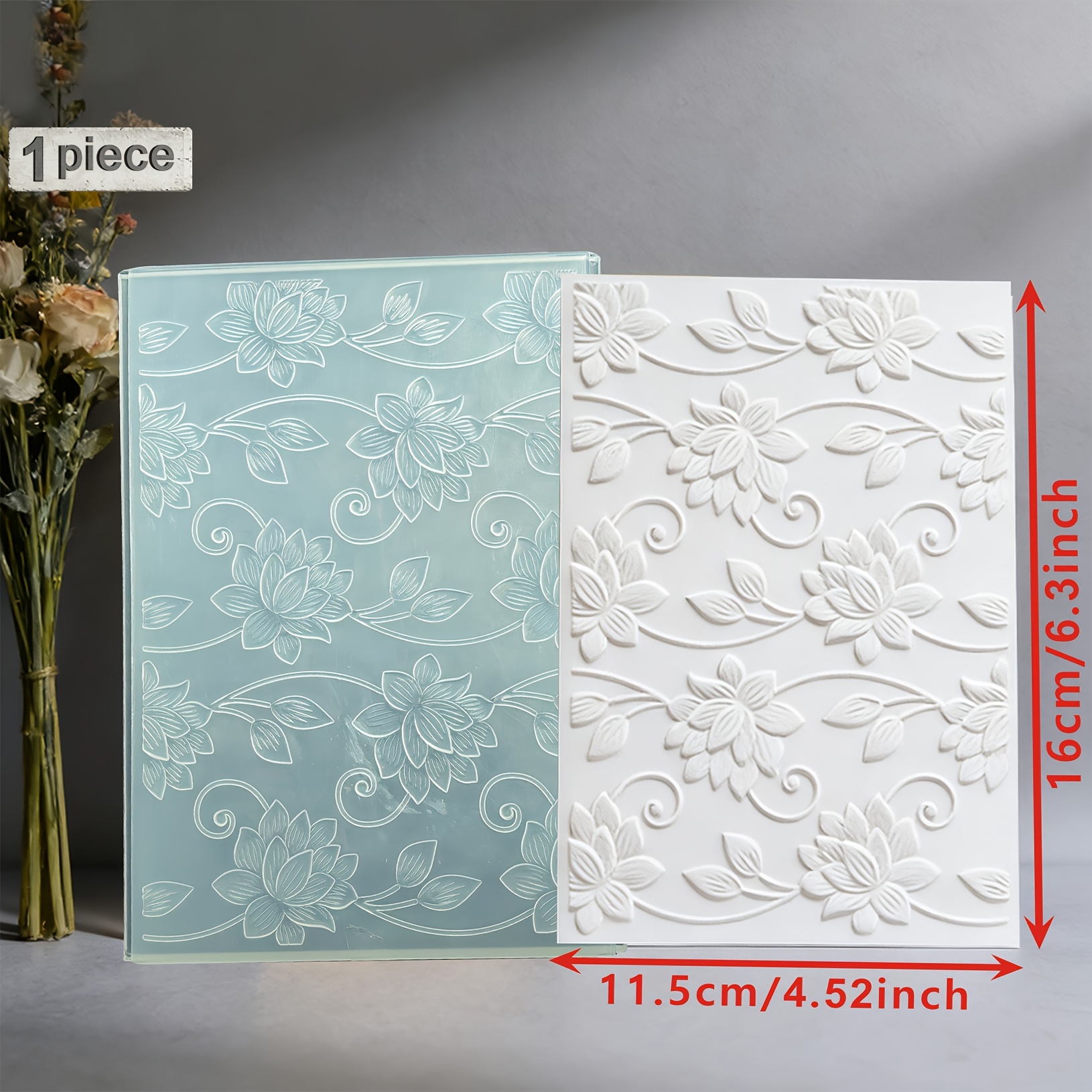 TEMU 【商品名】複雑な草の模様と蓮の花のテクスチャを特徴とする、グリーティングカード用エンボス加工
