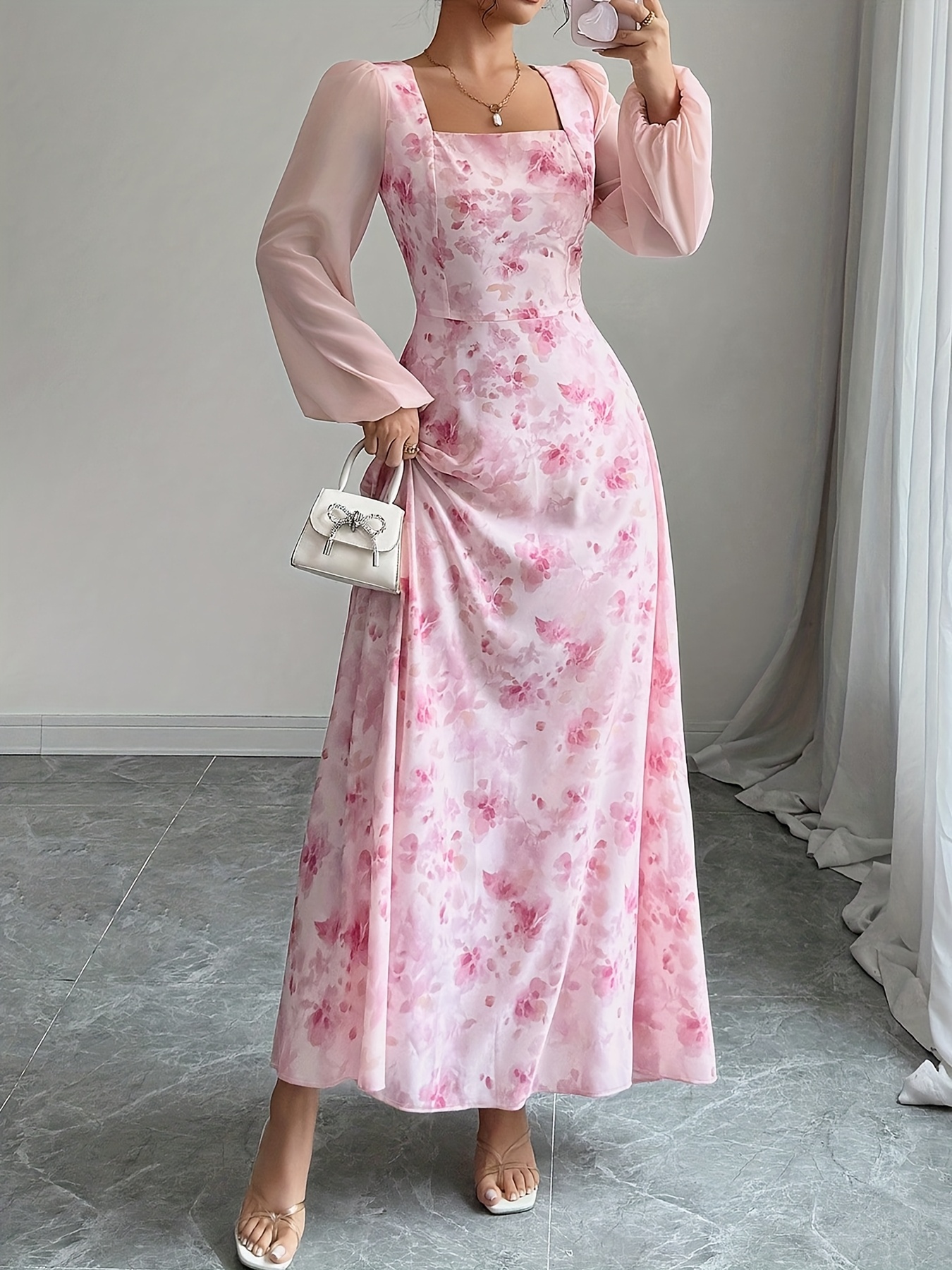 pink autumn dress Pink Elegant Sweet Floral Dress - Kawaii Fashion Shop