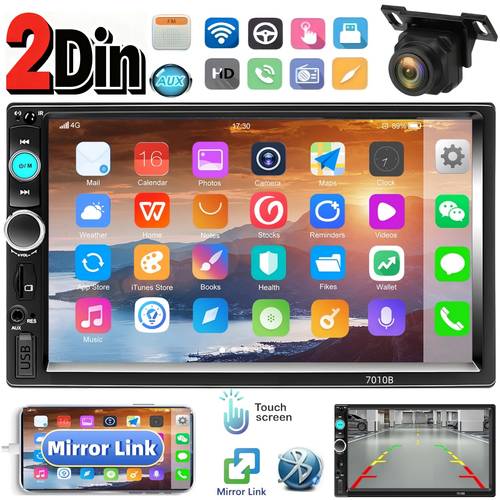7inch car stereo double din radio touchscreen with backup camera 2 din multimedia car audio wireless hands free support fm mp3 mp4 usb sd aux input car audio receivers