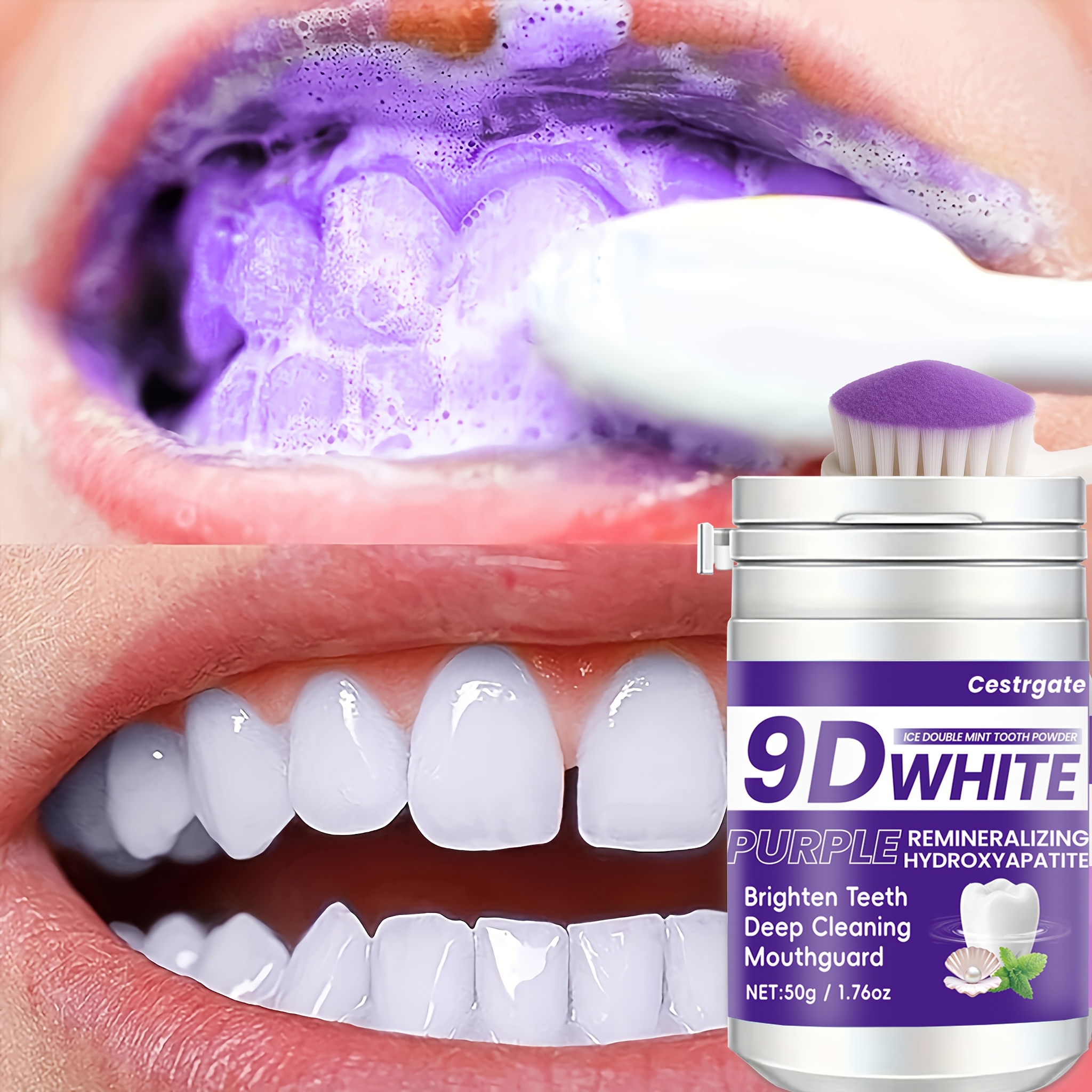 Cestrgate 9d White & Purple Hydroxyapatite Tooth & Deep Cleaning Powder - Professional-strength Plaque Remover, , , Suitable For Teeth & Gums, For Everyone