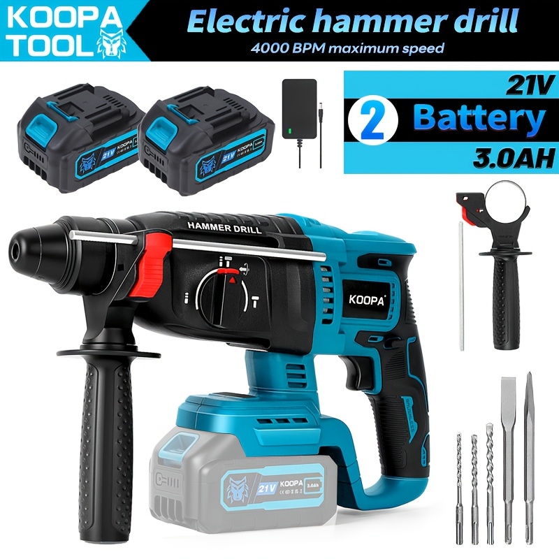 Image of Koopa Tool Cordless Hammer Drill Kit, 1/2 3000mah Battery And Fast Charger, Drill/hammer Drill, Speed 5100 Rpm, Suitable For Laying Concrete, Brick And Stone
