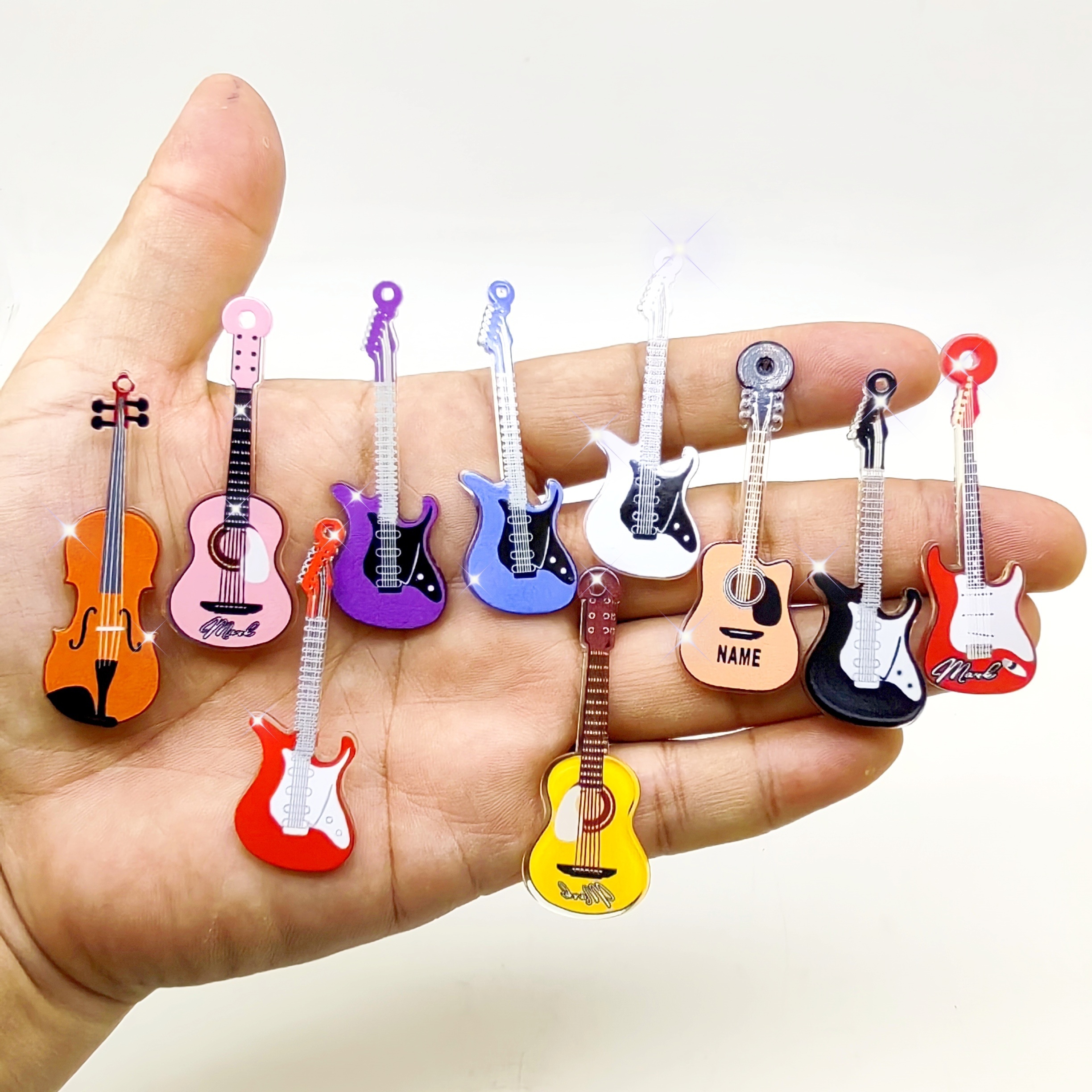 

10/5pcs Assorted Acrylic Guitar, Violin & Ukulele Charms For Diy Earrings And Keychains - Jewelry Making & Party Favors