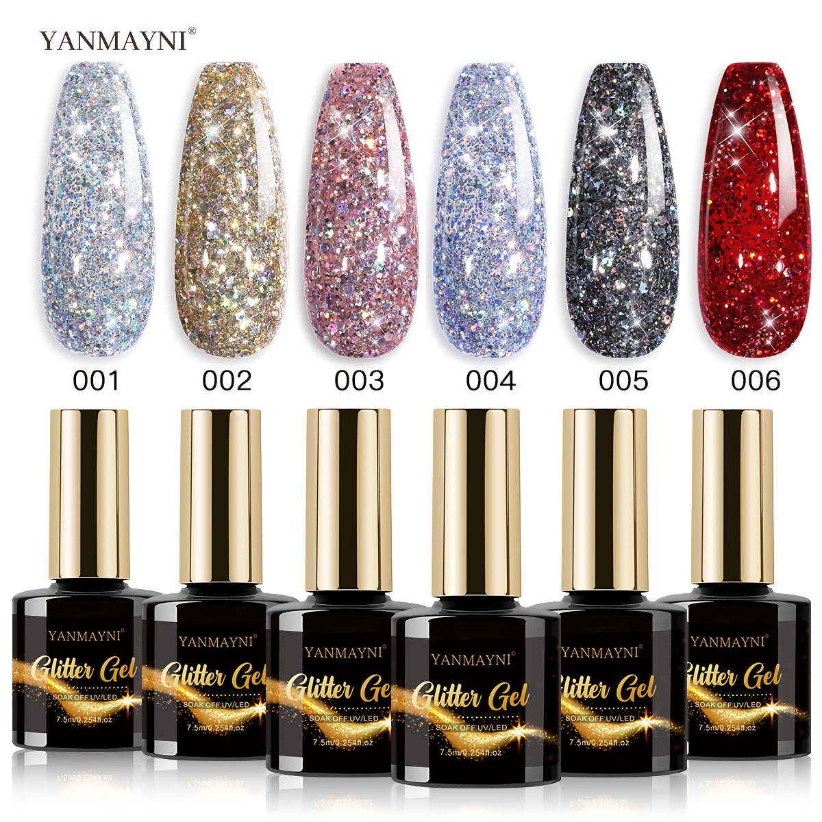 Yanmayni 7.5ml Reflective Glitter Gel Nail Polish Set For Christmas Nails 6 Colors Including Pink Silvery Red Black Colors Holographic Gel Polish Kit For Salon Gel Manicure And Nail Art At Home