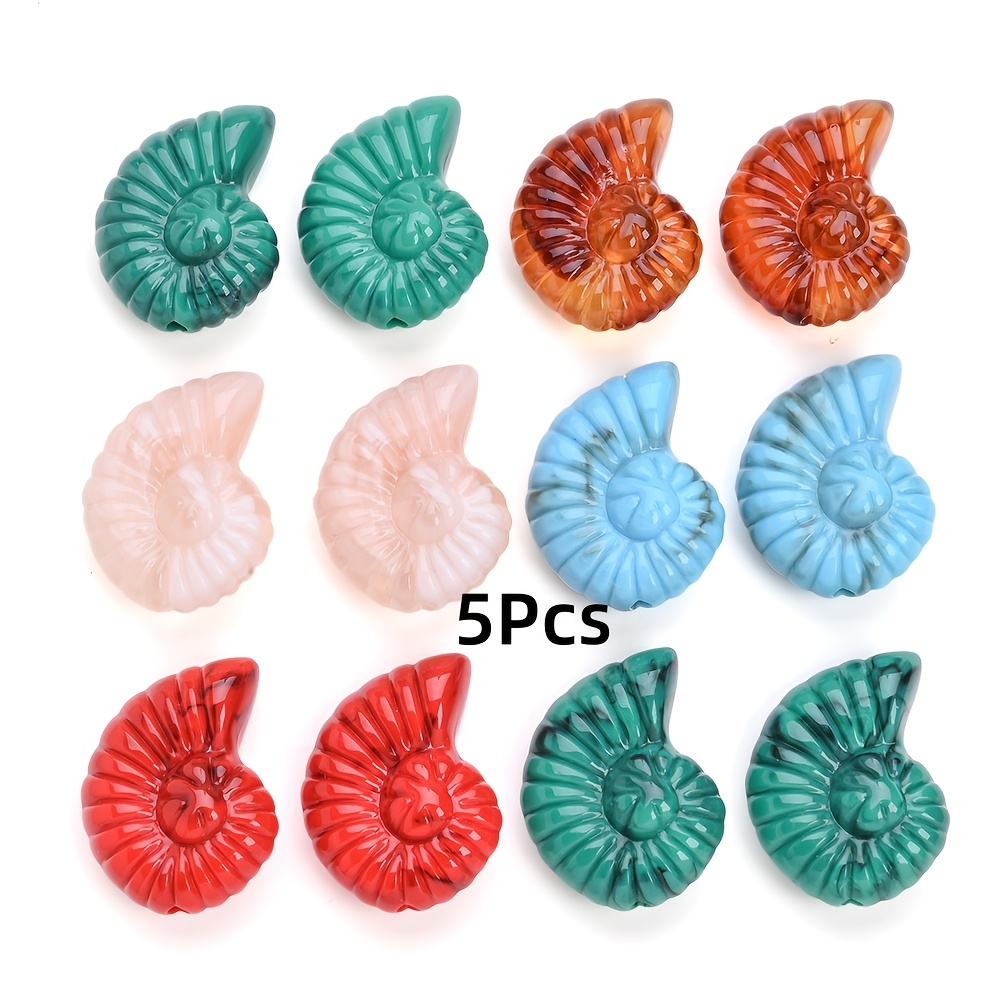 TEMU 5pcs Stone Texture Acrylic Conch Shell Decorative Beads, Creative Diy Handmade Craft Accessories, Random Colors