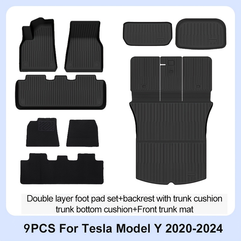 Image of Tpe Material Double Layer Floor Mats 9pcs Set For For 2020-2024 Left-hand Drive Models, Non-slip Wear-resistant, , Protection, Adds Fashionable Style, Car Interior Accessories