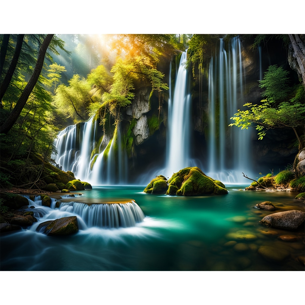 

1pc 30x40cm/ 11.8x15.7in Without Frame Diy Large Size 5d Artificial Diamond Art Painting Waterfall, Full Rhinestone Painting, Diamond Art Embroidery Kits, Handmade Home Room Office Wall Decor