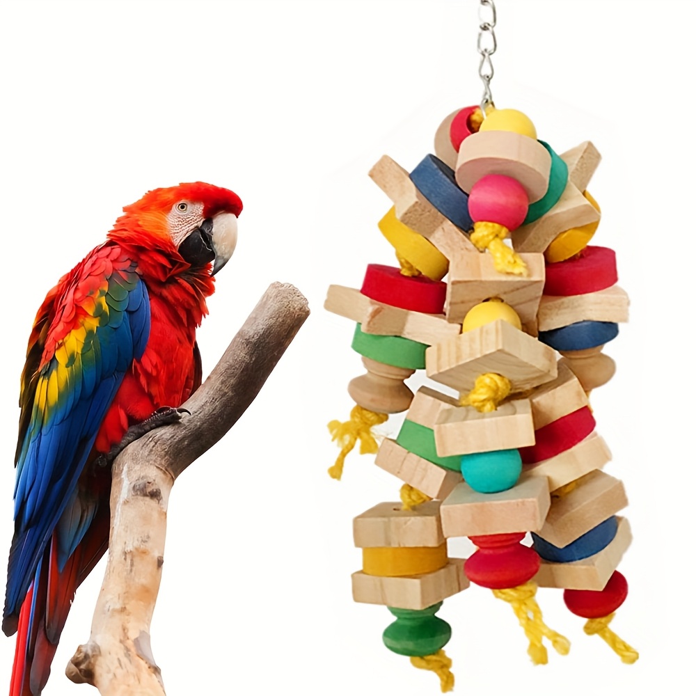 1pc parrot chew toys bird parrot hanging bite wooden blocks cage   for chewing climbing biting wooden knots chewing toys for birds parrots parakeets pet supplies random colors