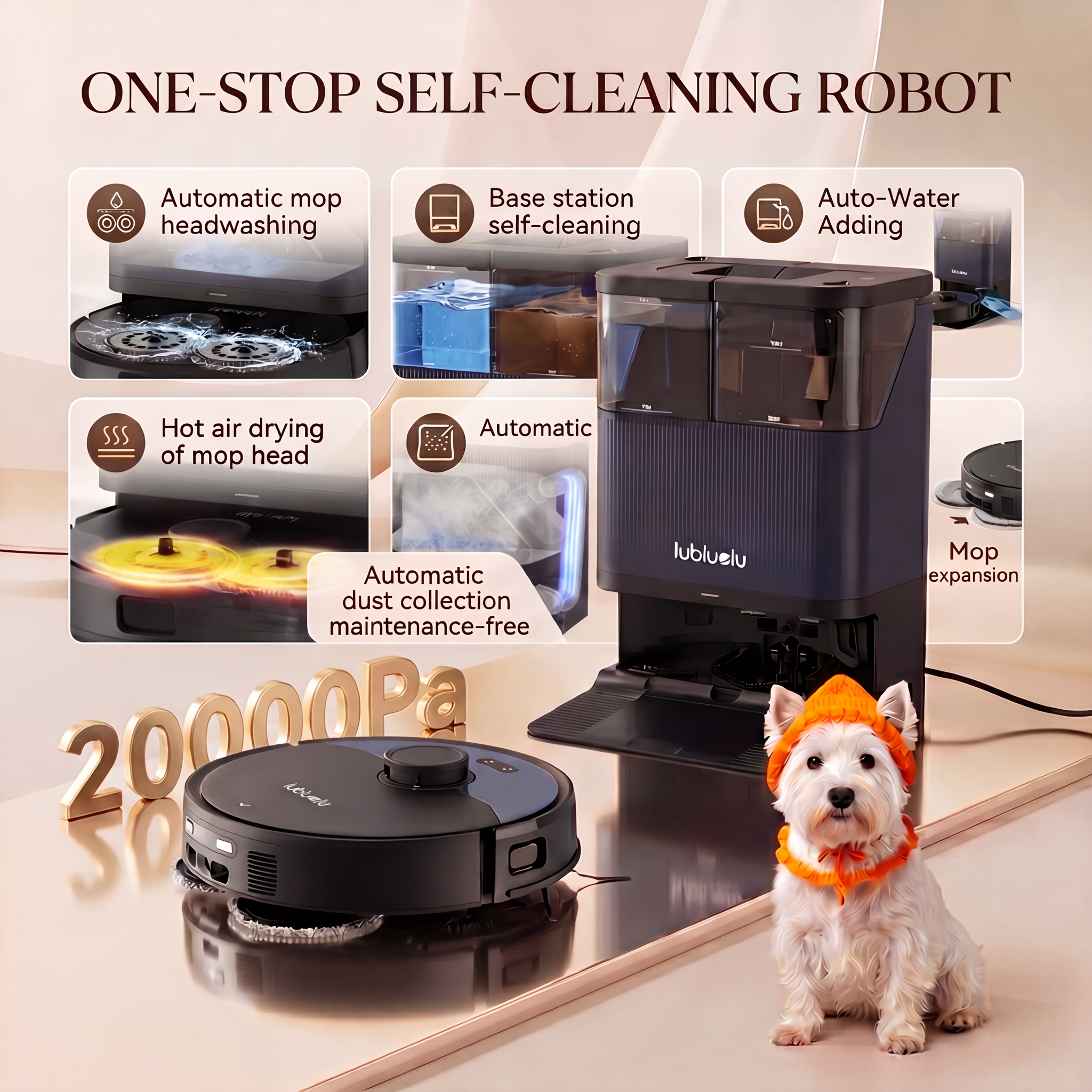 TEMU Aspirateur et serpillière robot aspirateur-laveur entièrement automatique Lubluelu, serpillière à expansion vers l'extérieur, 20000Pa, 75 jours