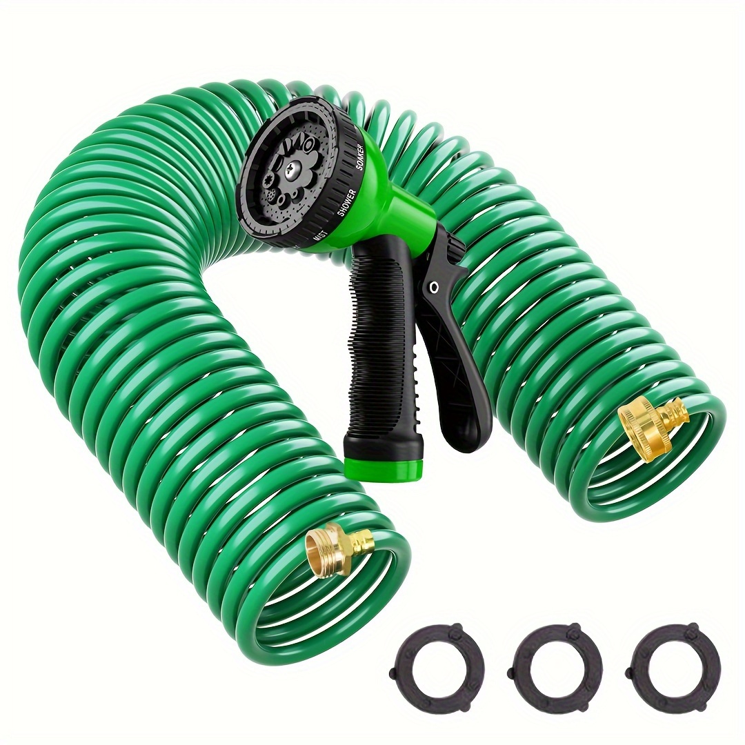 1pc Coil Garden Hose EVA Recoil Garden Hose Self-Coiling Water Hose With  3/4 Connector Fittings With 10 Function Spray Nozzle Curly Recoil Hoses  Retr