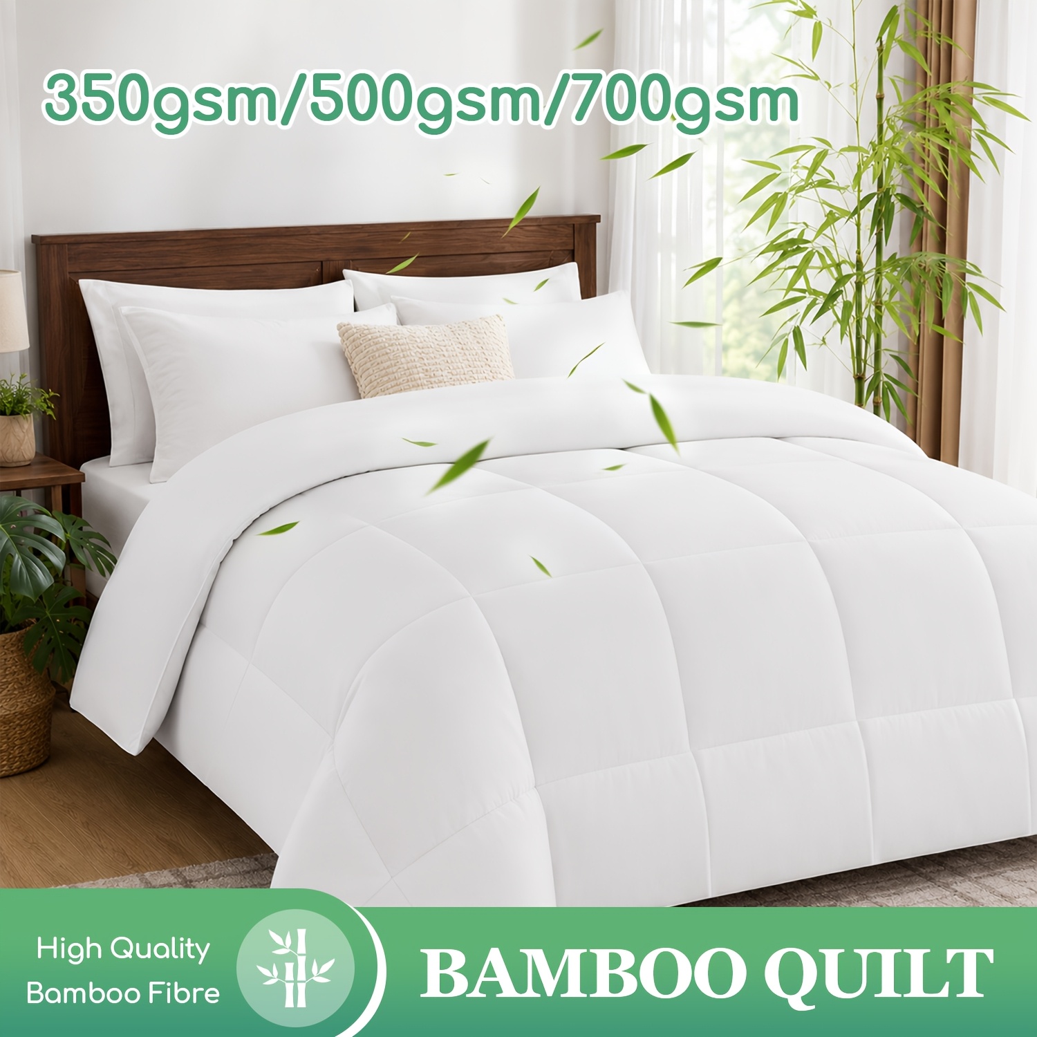TEMU 100% Bamboo Quilt, Hotel Quality Duvet, Soft & Comfortable , Suitable For . Available In 350/ 500/ 700 Gsm