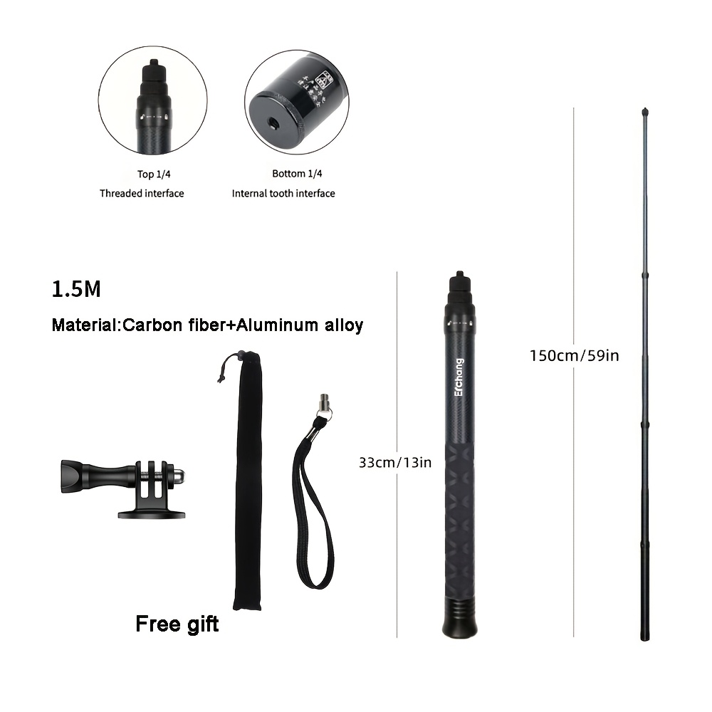 TEMU Invisible Selfie Stick 1.5m For X6/x5/x4/x3 Camera Accessories - Carbon Fiber Extension Pole, Lightweight And Portable