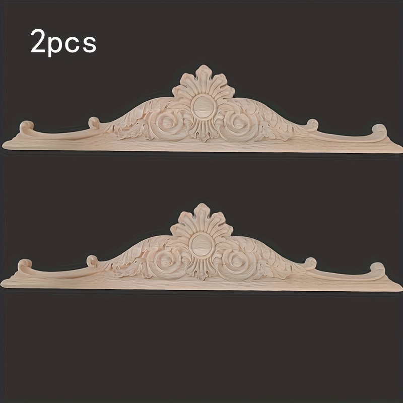 2pcs solid wood carved european style unpainted wooden appliques home decor trim 17 71x3 93 inches ideal for doors windows cabinets   beds accent walls diy decoration