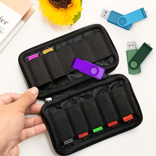 Custodia Organizer Per Chiavette USB – 10 Scomparti Elastici, Morbida E Antistatica, Con Cerniera Scorrevole