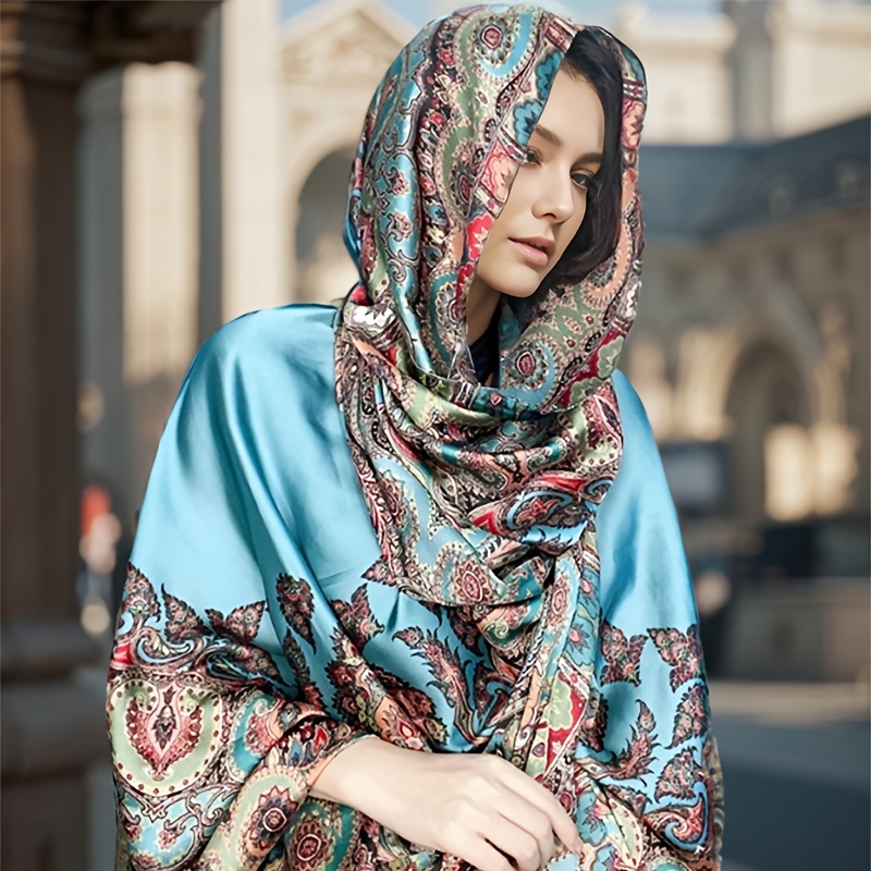 1pc Elegant Satin Printed Scarf, Breathable Shawl, Fashion Women's Wrap For  Spring/Summer, Middle Eastern Style
