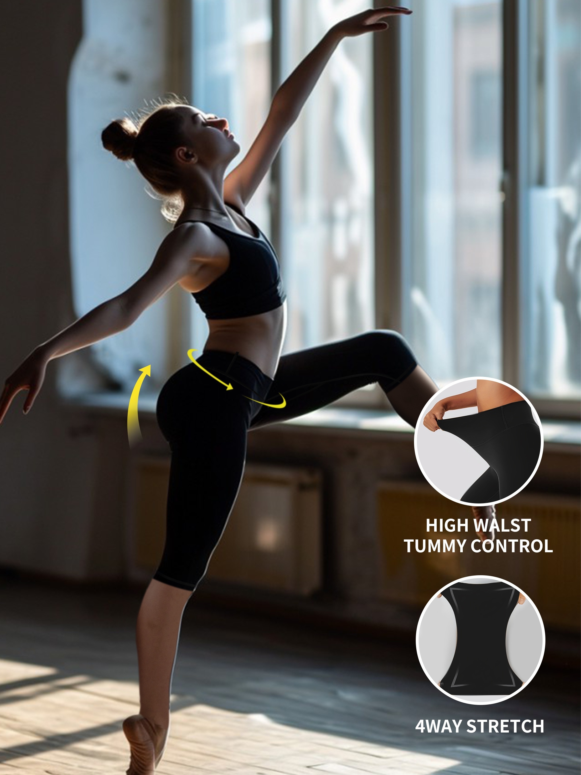 High Waisted Tummy Control Capri Leggings Super Stretch No - Temu