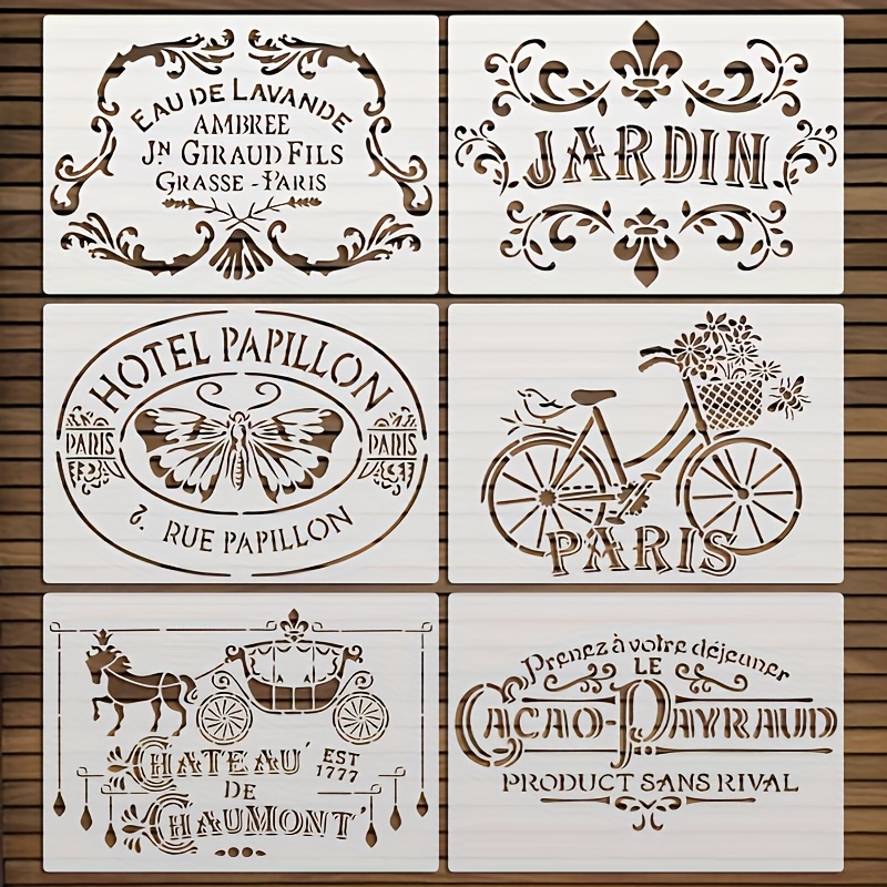 6pcs Of French Retro Templates, Retro Templates, Reusable Painting Templates, Washable, , A4 Size, Suitable For Home Decoration, Doors And Windows, Glass, Painting, Diy Handicrafts
