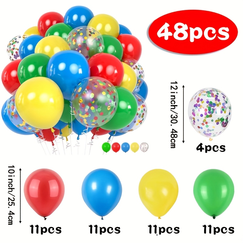 TEMU 48pcs Set, Red, Yellow, Blue, And Latex Balloon Set, Including Glitter Balloons, Suitable For Birthdays, Festivals, Circus Celebrations, Robot