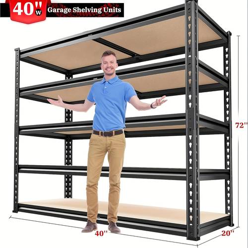 heavy duty 2500 2000 lb capacity 5 tier adjustable metal shelving unit x 40 w metal storage shelves with split design rolled edges rubber feet for garage pantry basement black metal shelves for storage garage organization split shelve option powdercoated standing shelf