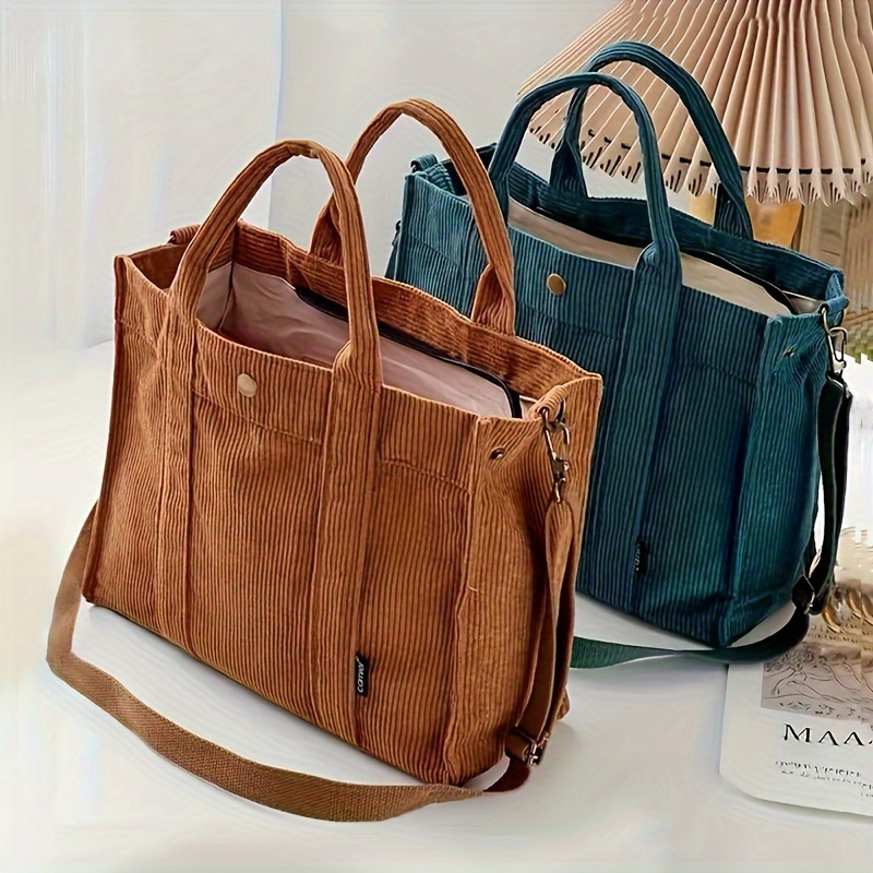 

Corduroy Casual Tote Bag, Simple Commuter Handbag, Artistic Shoulder Crossbody Bag For Daily Use