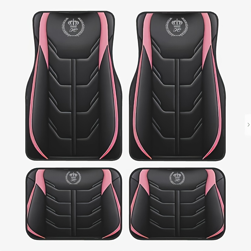 

4pcs Car Floor Mats Set - Sleek Black With Pink Accents, Non-slip & Washable, Vehicle Carpet Protection - Fits Cars, Trucks, Suvs - Ideal Gift For Auto Enthusiasts, Floor Mats For Vehicles