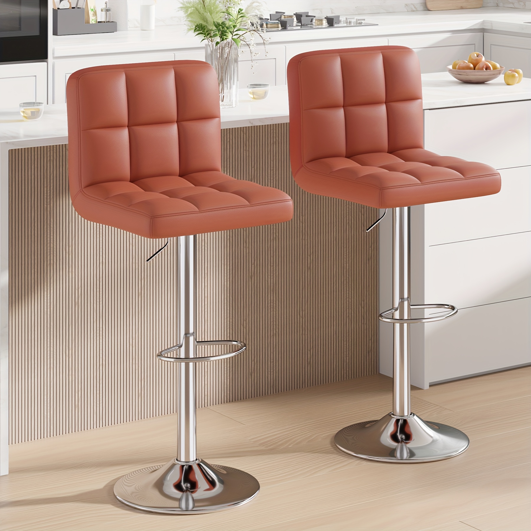 Set of 2/4 Bar Stools! These Adjustable PU Leather Swivel Stools Feature a Modern Design with a Backrest And Footrest, Perfect for Use in an Office, Bar, Kitchen, Or Dining Area