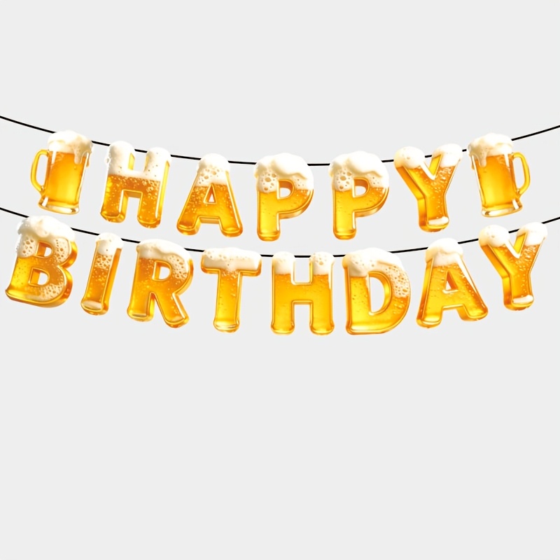 Image of Beer-themed Birthday Banner Suitable For Parties - Beer Mug Cutouts & Brewery Decorations With Beer For Adult, Breweries, - Paper Banner For Parties,, Tapping Events
