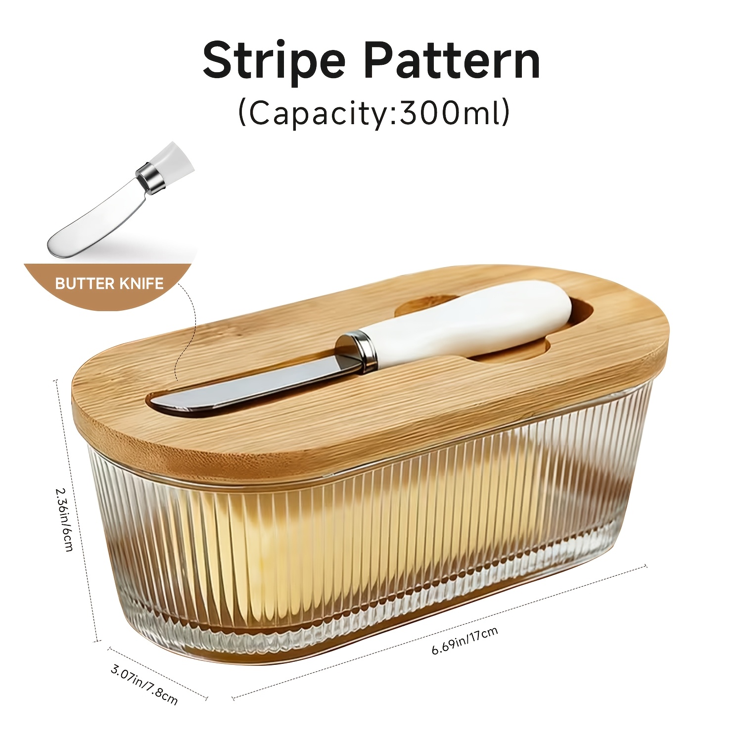 TEMU 1pc Glass Butter Dish With Lid, Suitable For Kithchen Storage, Butter Keeper Container With Knife And High-quality, Gift