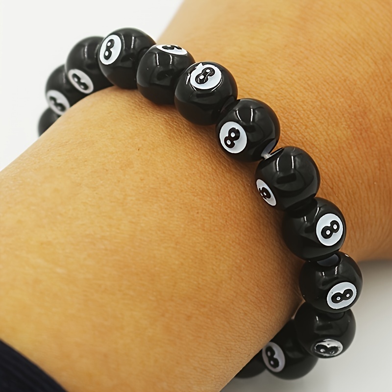 Men's Acrylic Beaded Bracelet with Billiard Charm