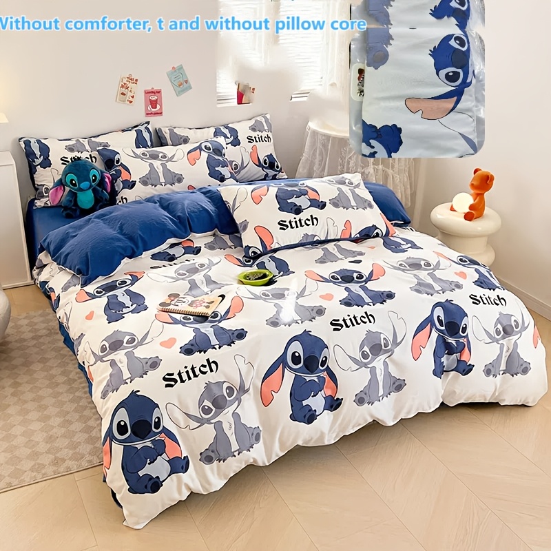 

4pcs Stitch Bedding Set - Cartoon Cute Soft, Suit For Bedroom - Includes Duvet Cover, Flat Sheet, And 2 Pillowcases With Cute Character Designs Decor Supplies