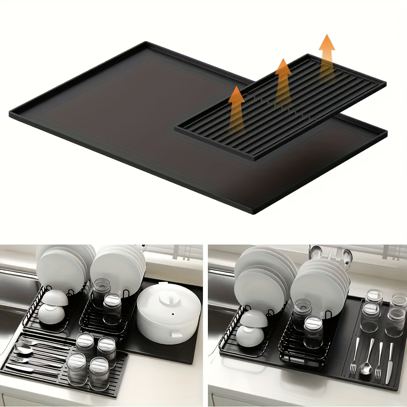 A 2-In-1 Silicone Coffee Mat with Raised Edges, Measuring 59.94cm X 39.88cm, Designed to Protect Coffee Bar Countertops. It Is Suitable for Coffee Machines, Espresso Machines, And Dish Drying Mats, Featuring a Non-Slip Design And a Removable Absorbent Pad. This Multifunctional, Heat-Resistant Kitchen Accessory Also Adds Decorative Appeal.