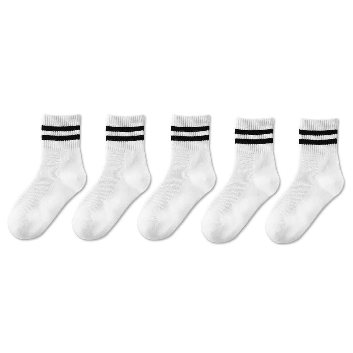 Image of 5 Pairs 's Socks Summer Thin Style Plain Color Mesh Breathable Spring/summer Sports Classic Striped Crew Socks For Boys And Girls