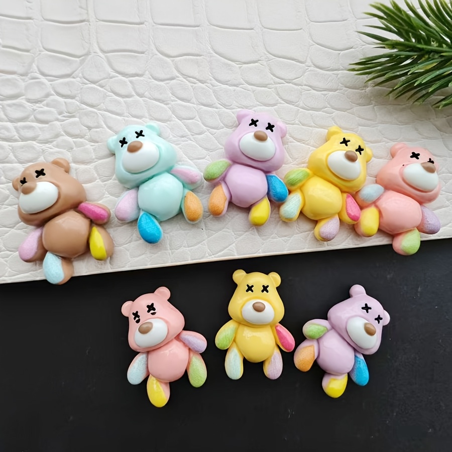 

8pcs Mixed Color Resin Bear Pendants, Diy Earring Charms, Phone And Car Accessory Decorations