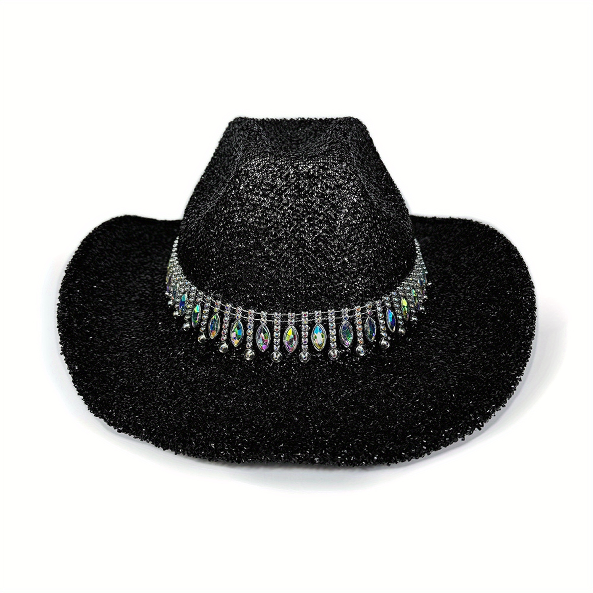 9373 Glitter Silver Black Cowboy Hats For Women- Western Sparkly Iridescent Black Cowboy Hat: Disco Space Cowgirl Costume  main image 4