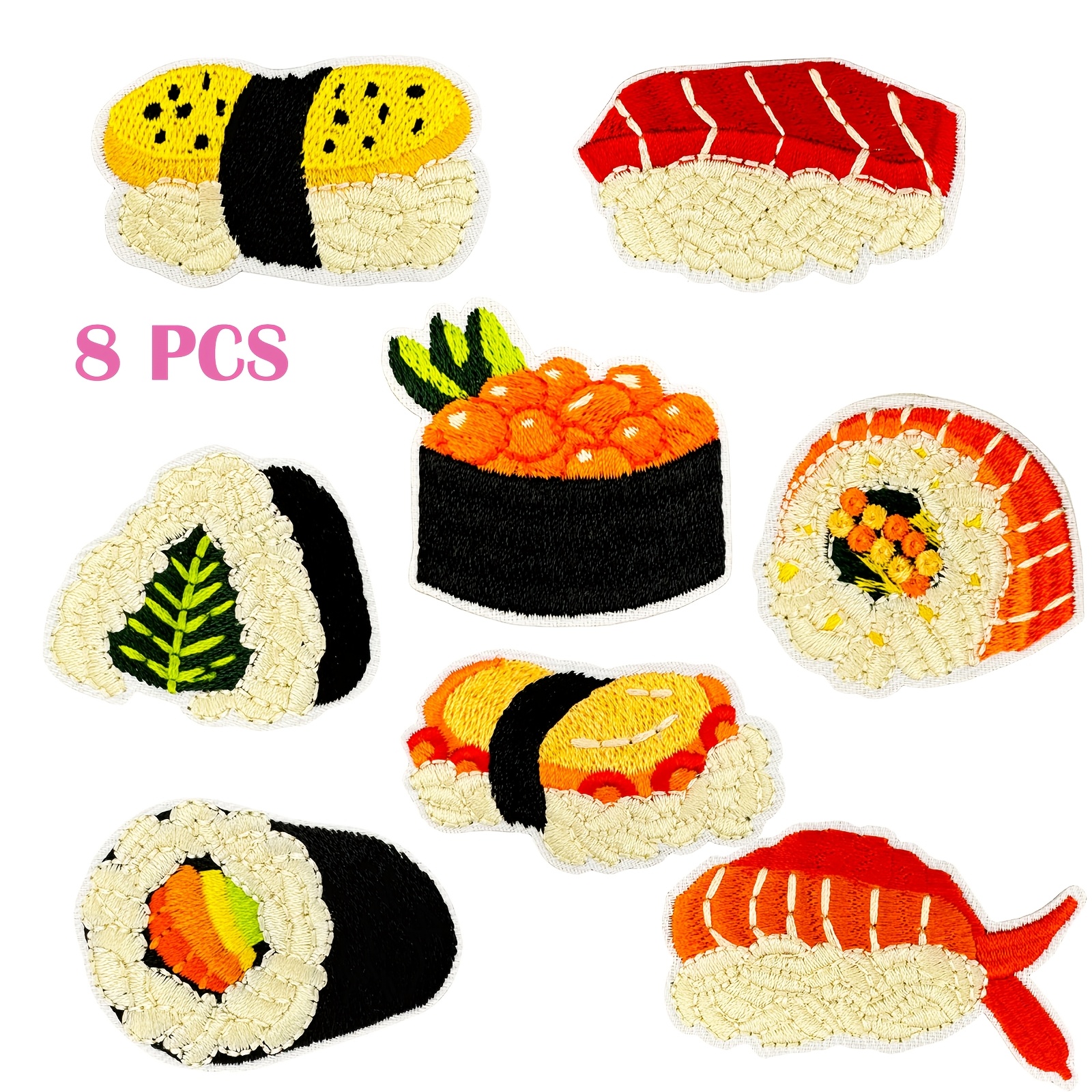 TEMU 8pcs Sushi Iron On Embroidered Patches Diy Iron On Appliques For Clothes, Hats, .