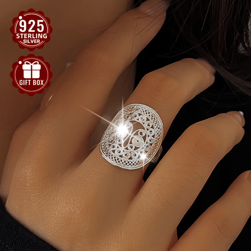 

(total Weight About 3.2g) 1pc 925 Sterling Silver Ethnic Texture Hollow Pattern Suitable For Party Activities To Wear Surprise Small Gifts Are The