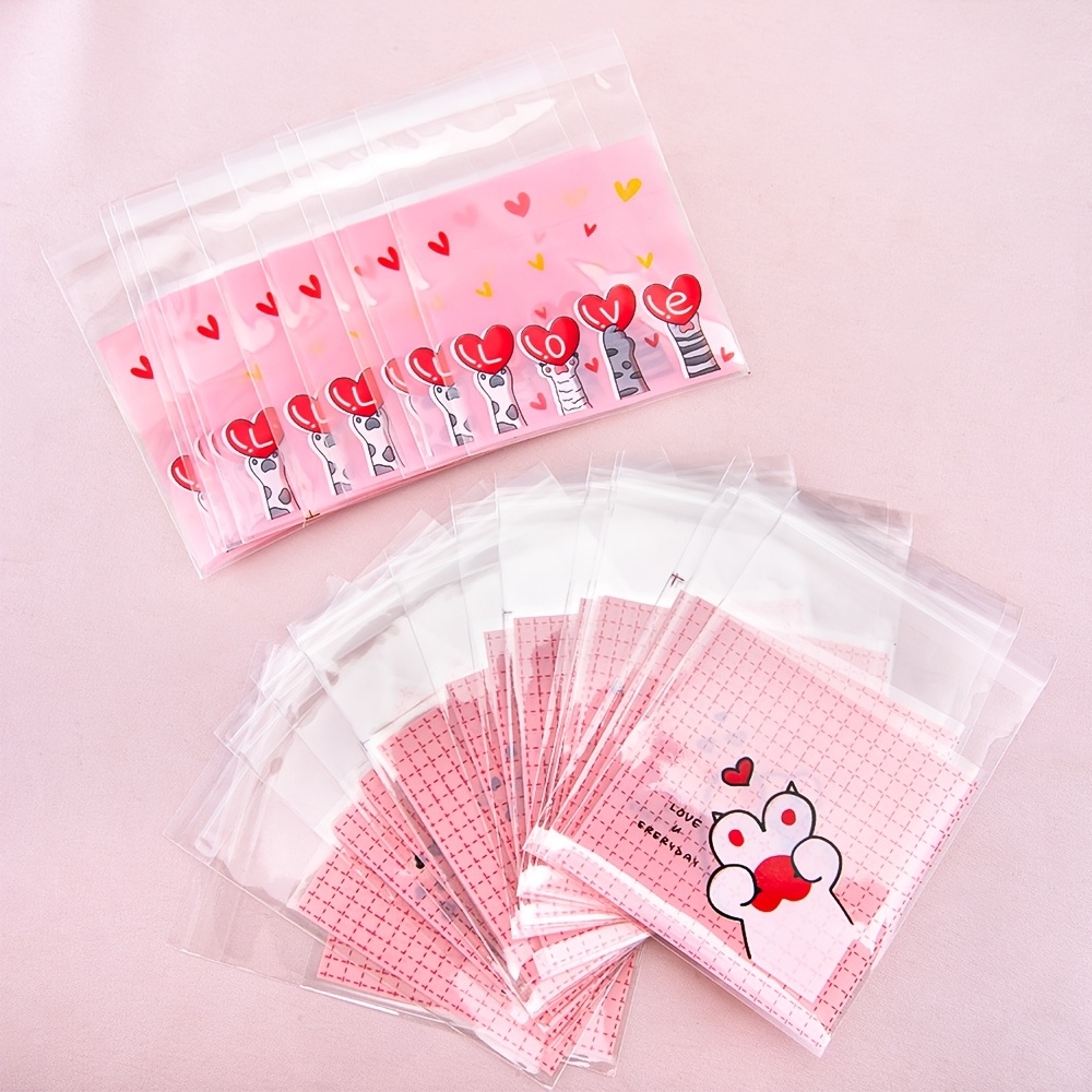 

Mingxuan 50pcs Pink 's Paw Self-adhesive Opp Bags, Transparent Plastic Bags For All Kinds Of Handicrafts/jewelry Products Display And Packaging