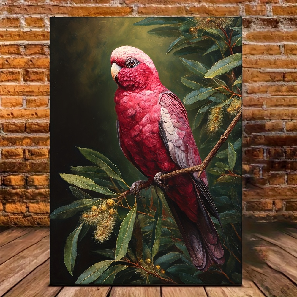 TEMU 2d Flat, 1pc Large Realistic Parrot & Tree Branch Hand-painted Look Oil Painting - Australian Bird Art Suitable For Home/office Decor, Wrapped