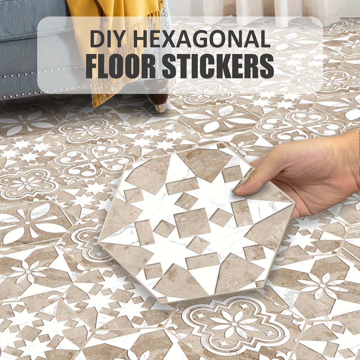 

11pcs Vinyl Floor Tiles, Diy Hexagonal Printed Patterns, Waterproof, , Moisture-resistant, With For Bedroom, Kitchen, Living Room, And Bathroom Decor