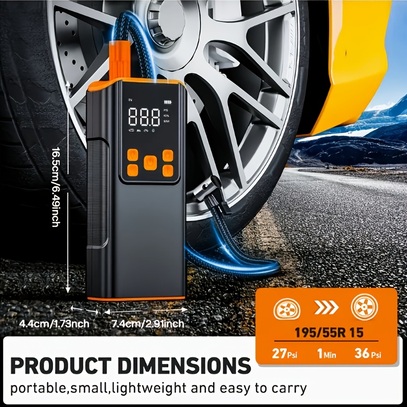 TEMU Fast Inflation Tire Air Compressor Pump With Digital Pressure Gauge, 180 Psi For Cars, Motorcycles, Bicycles – Portable, No Battery Needed,