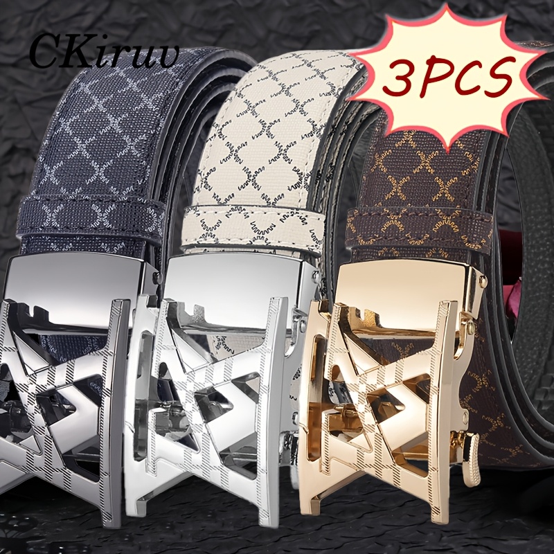 TEMU 3pcs Unisex Classic Letter Belt, Easy And Stylish Classic Letter Design, With Automatic Alloy And High-quality Pu Material, Exquisite Printing,