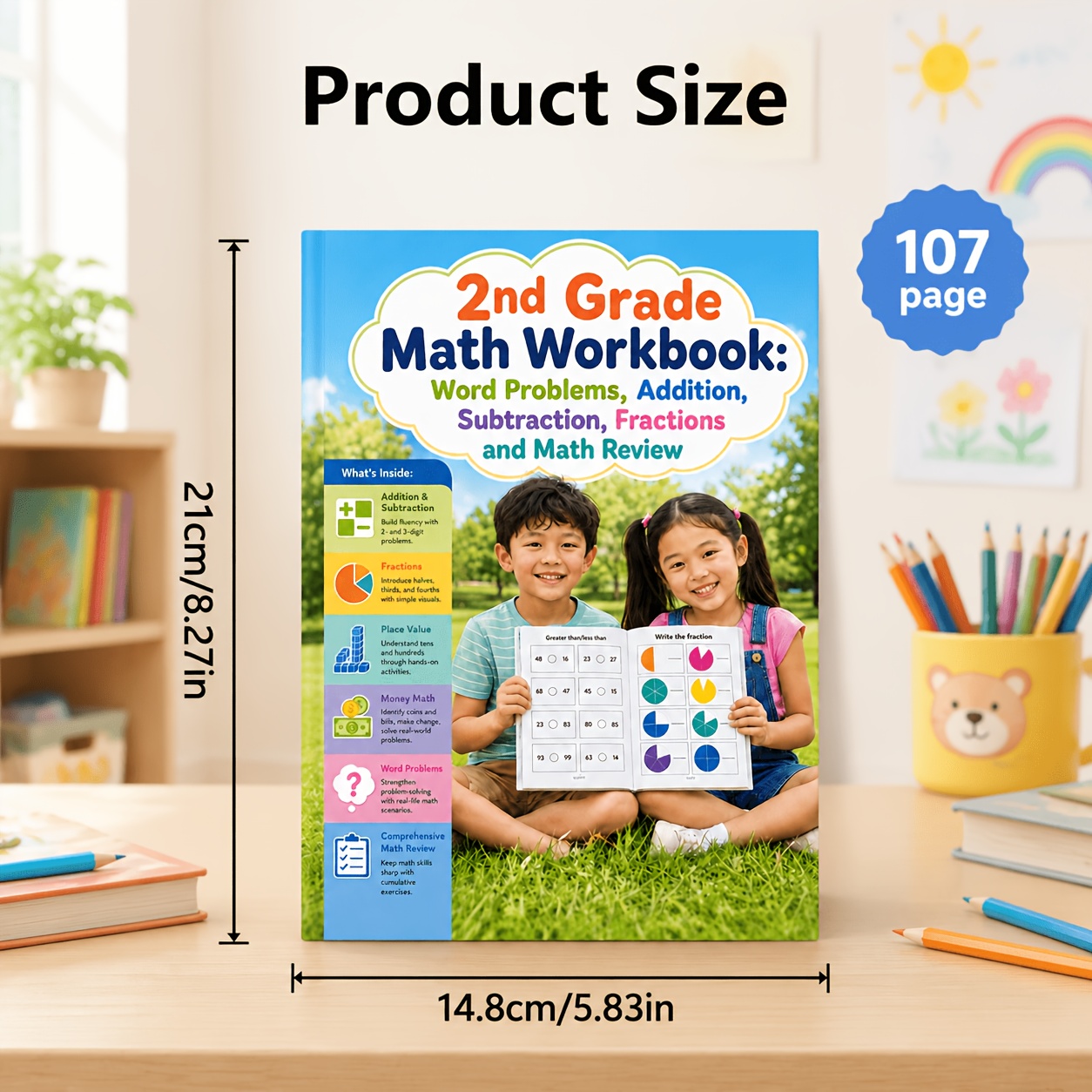 TEMU 2nd Grade Math Workbook: Word Problems, Addition, Subtraction, Fractions And Math Review