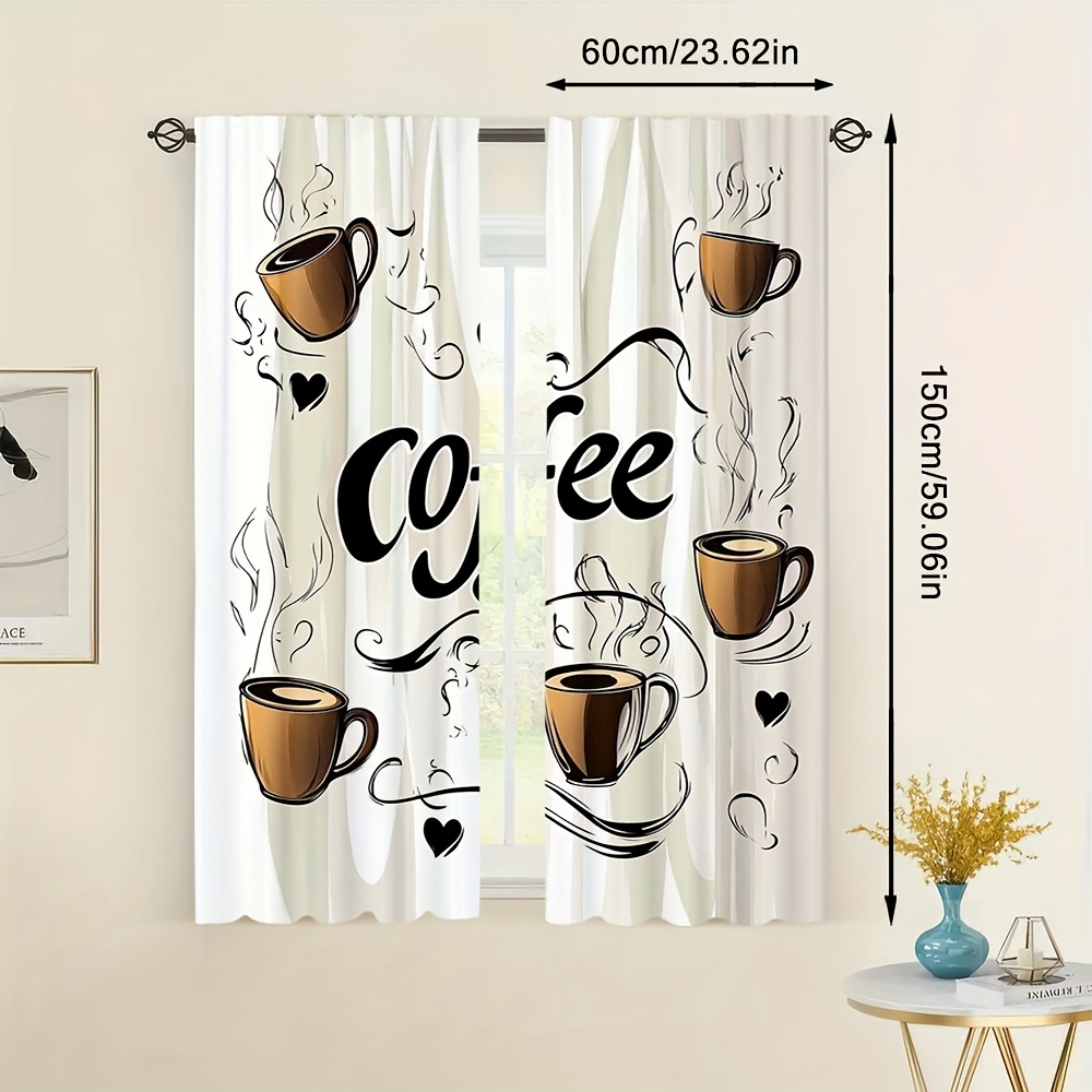 TEMU 2pcs 2d Flat Printing Coffee Curtains Design Durable,and Room Decoration Essential For To Your Living Room Or Dining Room (not Layer Curtains)